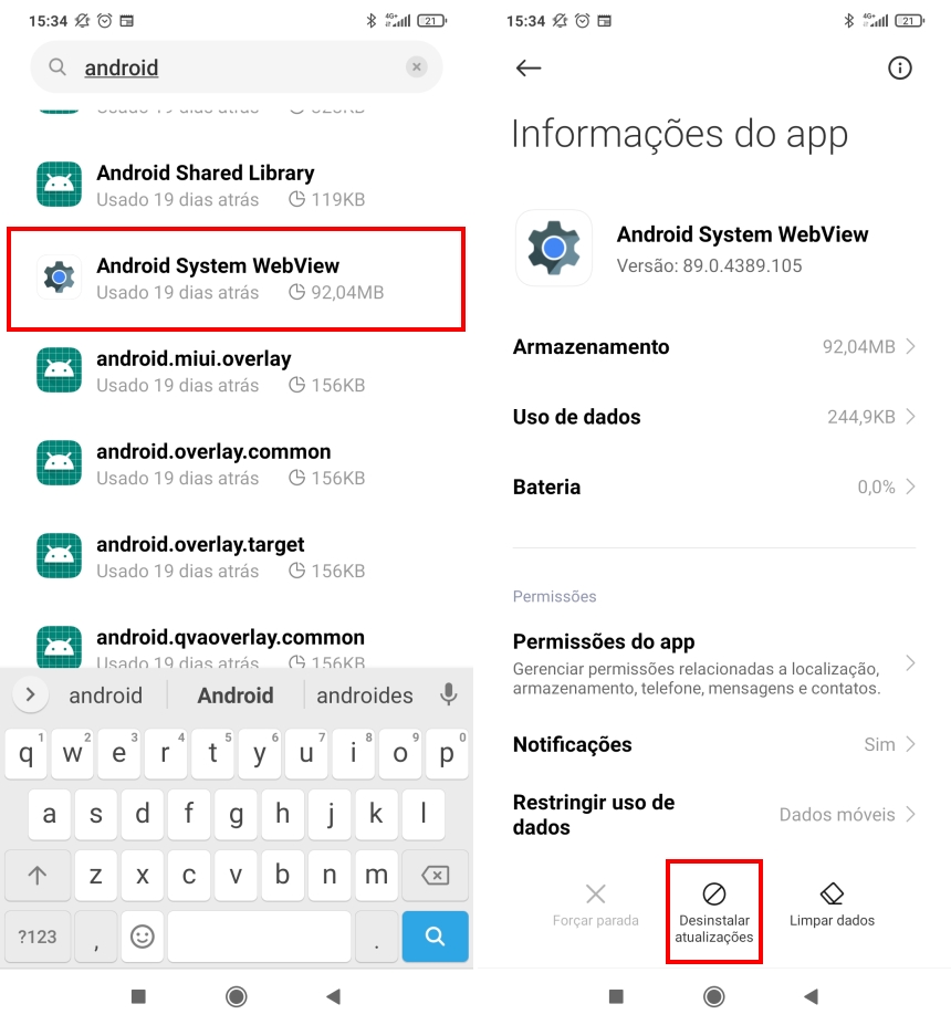 Como corrigir o erro este app parou de funcionar de vez - Passo 3