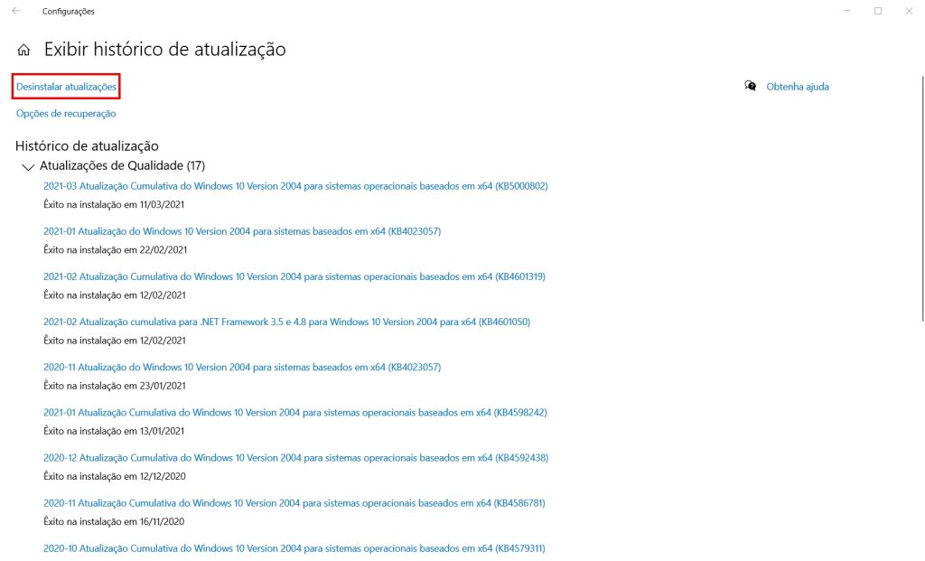 Como remover atualização do Windows 10 - Passo 3