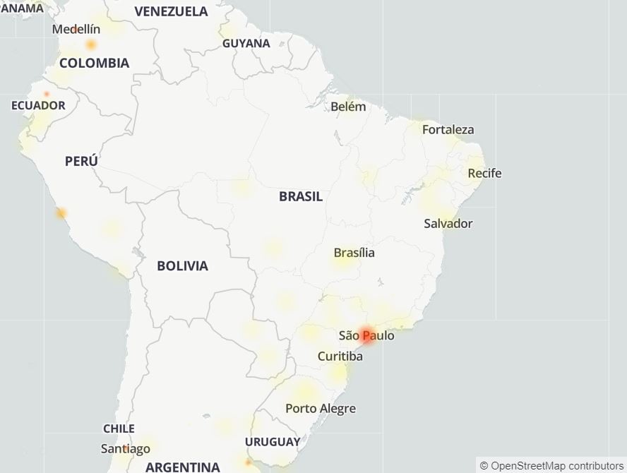 Mapa de instabilidade do WhatsApp