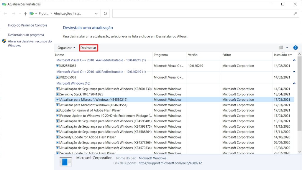 Como remover as atualizações do Windows 10 - Passo 4