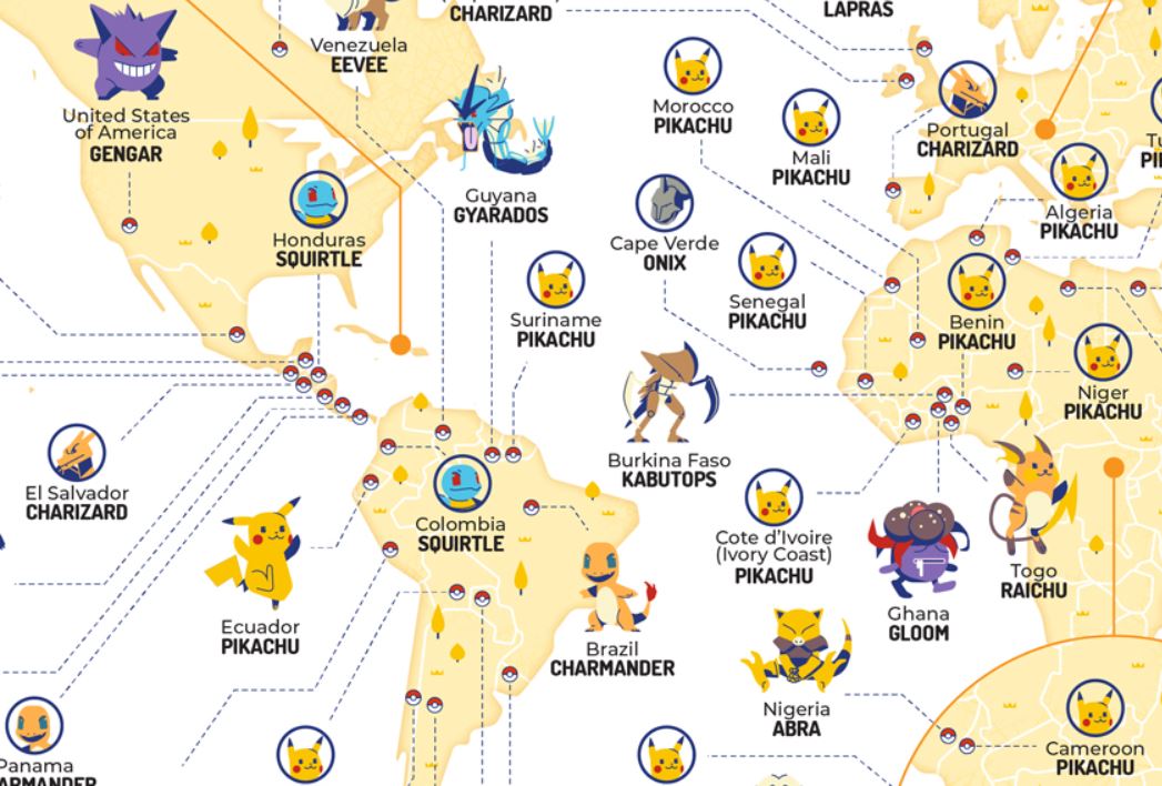 Site mostra qual o Pokémon mais popular de cada país