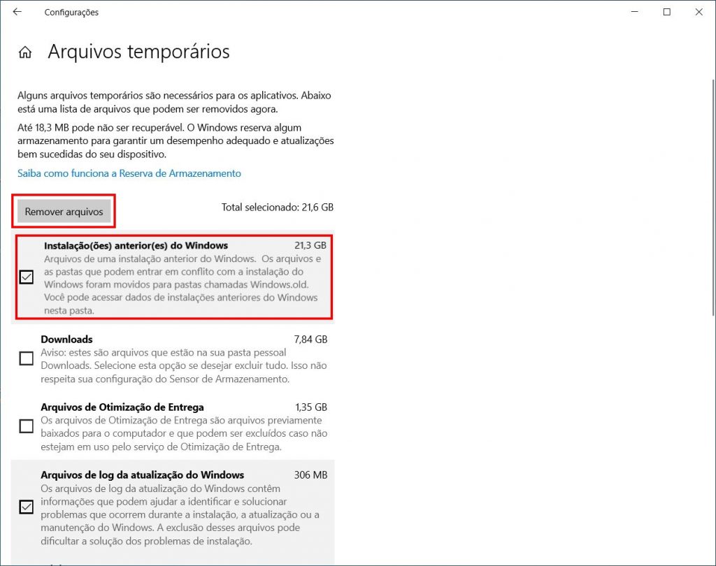 Como remover os arquivos da atualização de maio do Windows 10 - Passo 4