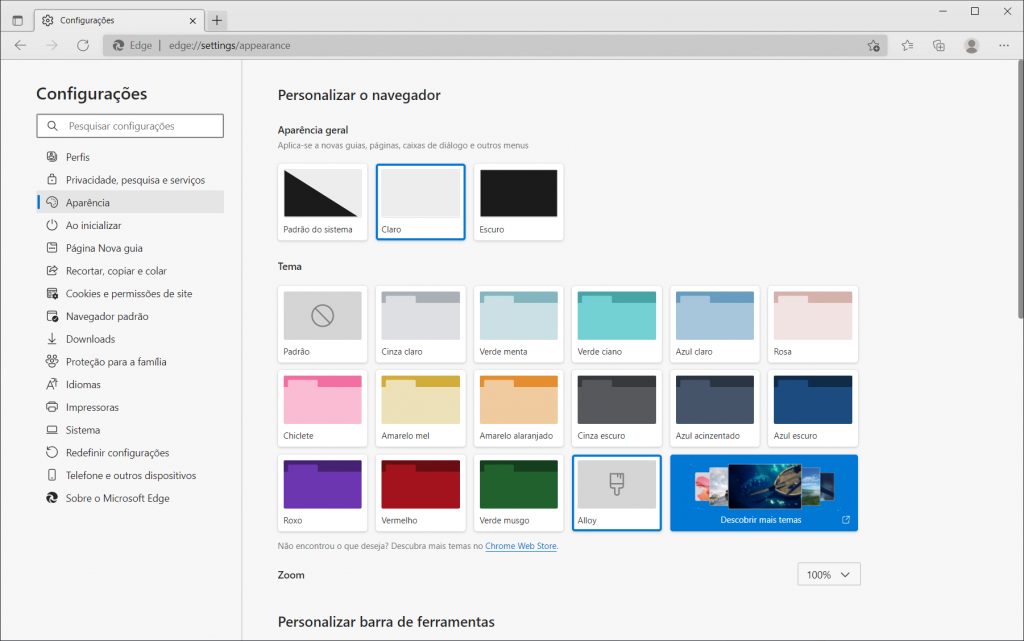 Novos temas do Edge