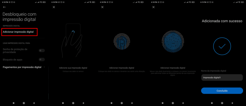 Tela de bloqueio do Android - Impressão digital