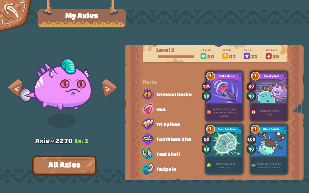 Axies disponíveis no game