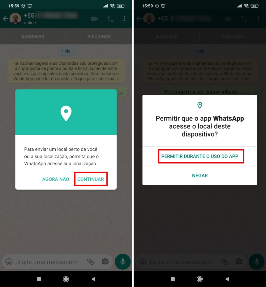 Como encaminhar sua localização no WhatsApp - Passo 2