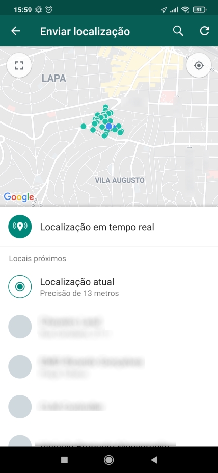 Como encaminhar sua localização no WhatsApp - Passo 3