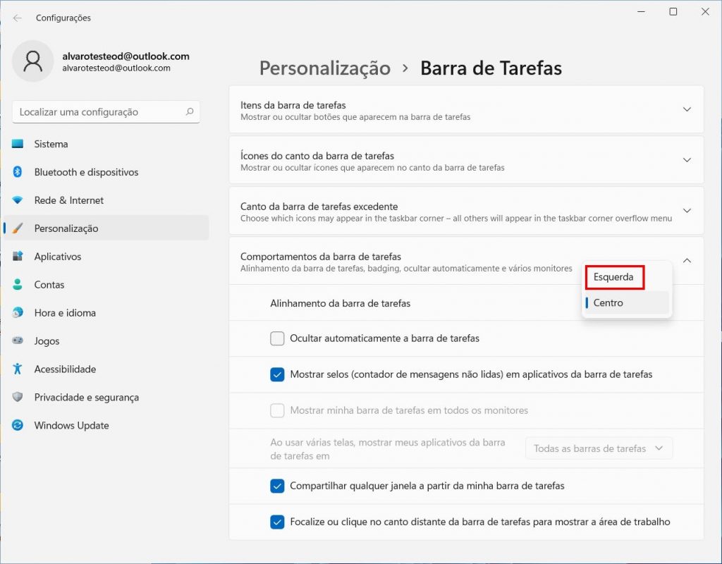 Como ter o menu Iniciar classico no Windows 11 - Passo 2