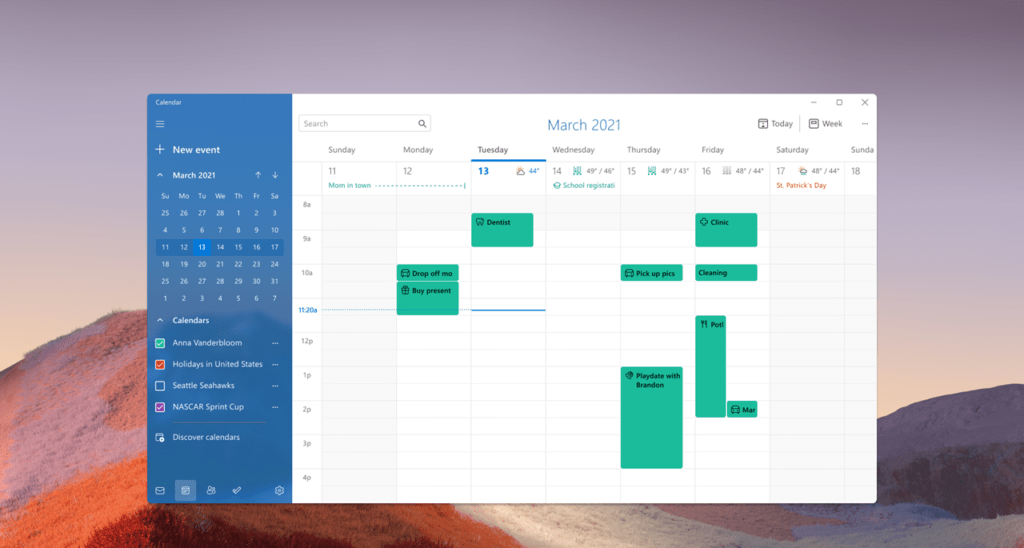 Ferramenta Calendário do Windows 11