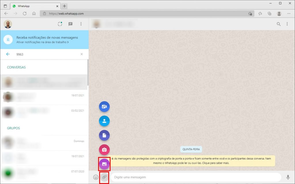 Como editar imagens no WhatsApp Web - Passo 1