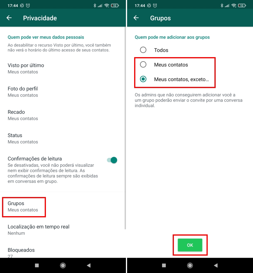 Como evitar ser adicionado em grupos no WhatsApp - Passo 3