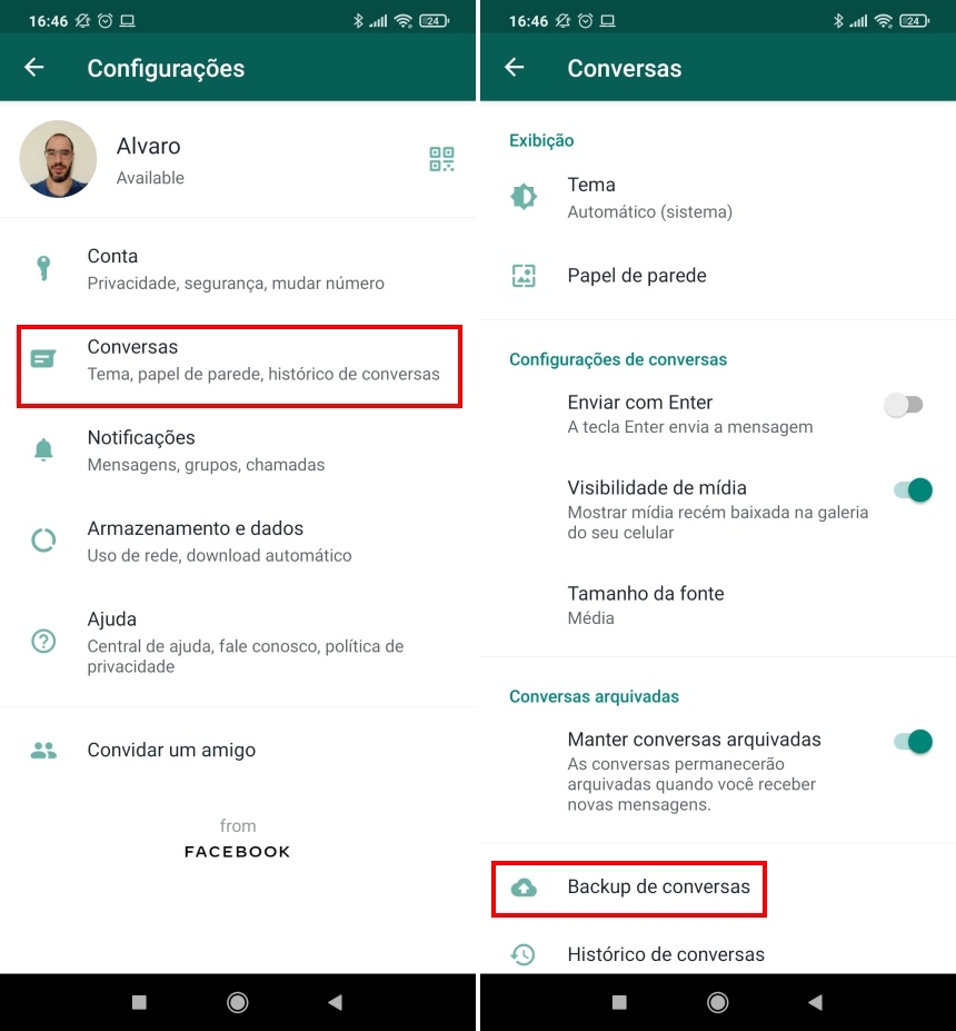 Como recuperar conversas do WhatsApp em outro celular - Passo 2