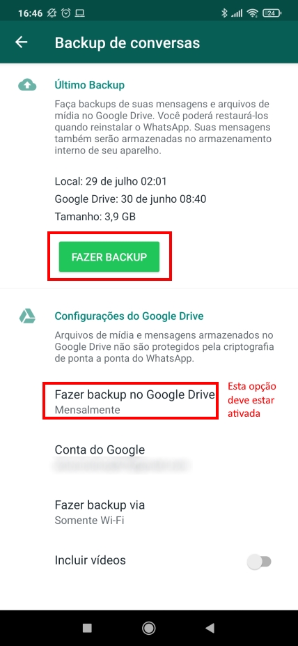 Como recuperar conversas do WhatsApp em outro celular - Passo 3