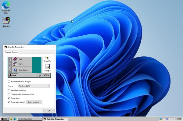 Windows 11 com barra de tarefas do Windows 95-98