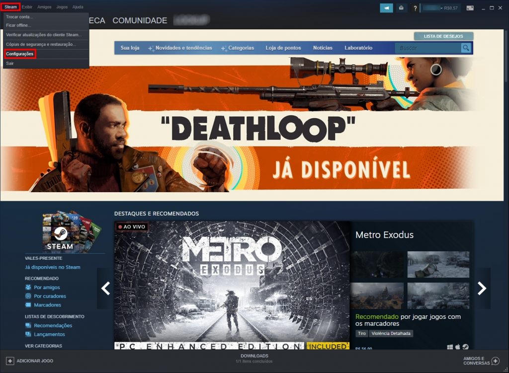 Como acessar o gerenciador de armazenamento da Steam - Passo 1