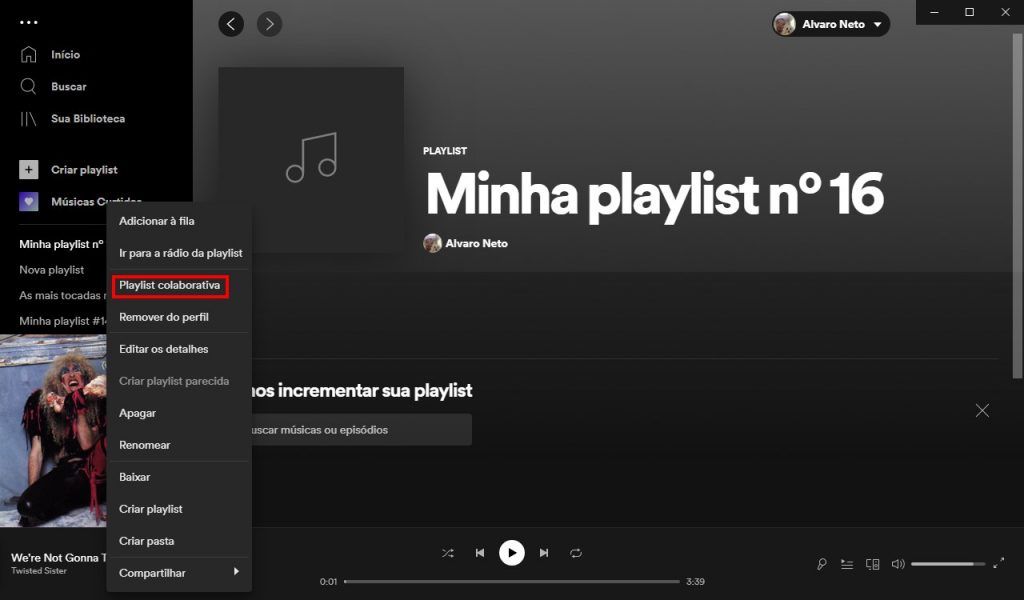 Como criar playlists colaborativas no Spotify - Passo 2