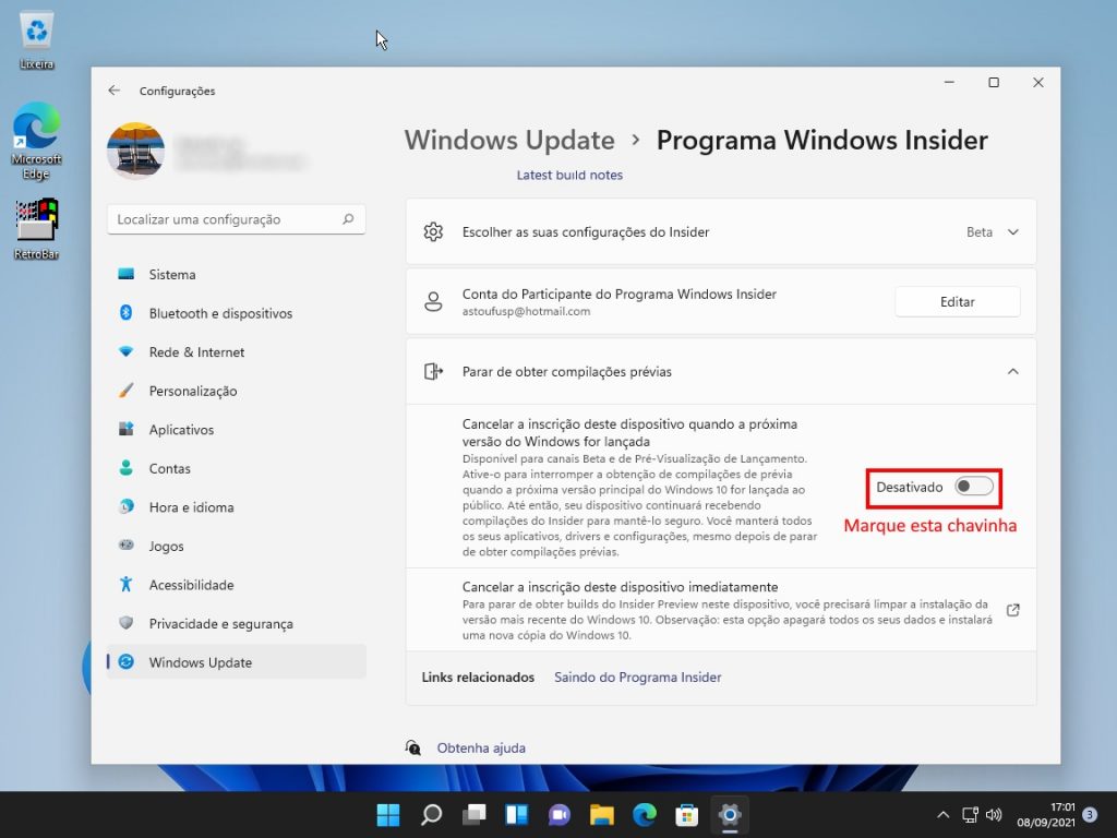 Como deixar de receber novas builds do Windows 11 - Passo 3