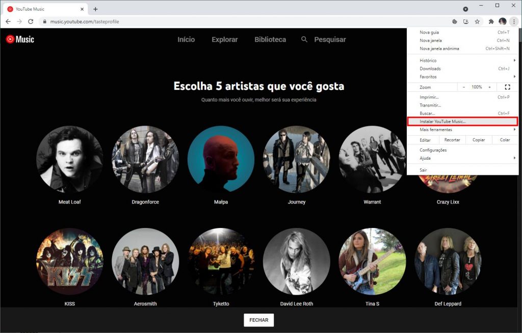 Como instalar o PWA do YouTube Music no PC - Passo 2