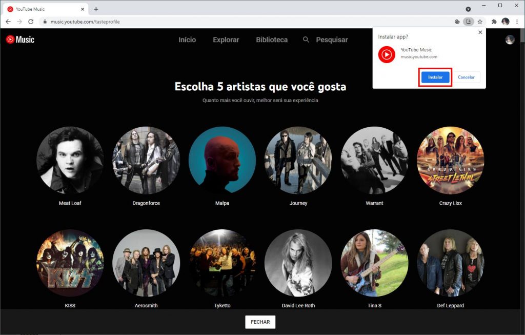 Como instalar o PWA do YouTube Music no PC - Passo 3