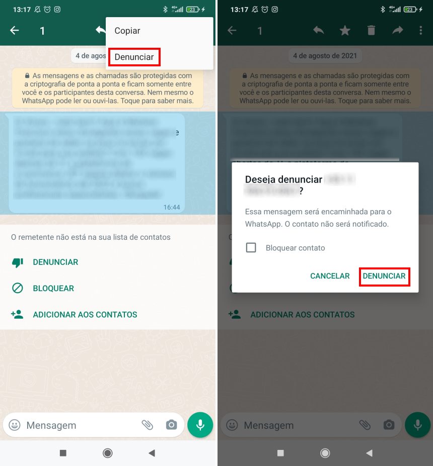 Denunciar mensagens no WhatsApp