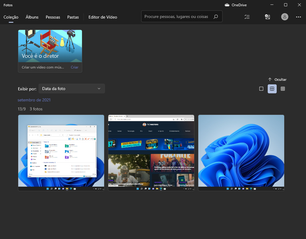 Tela inicial do Fotos - Windows 11