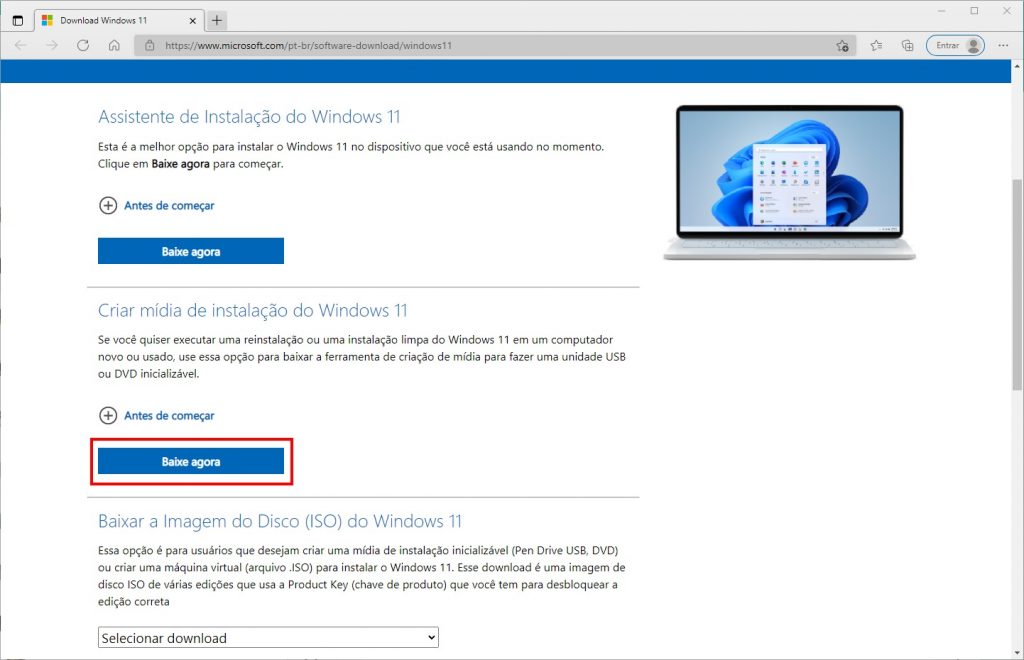 Como colocar a imagem do Windows 11 em um pendrive - Passo 1