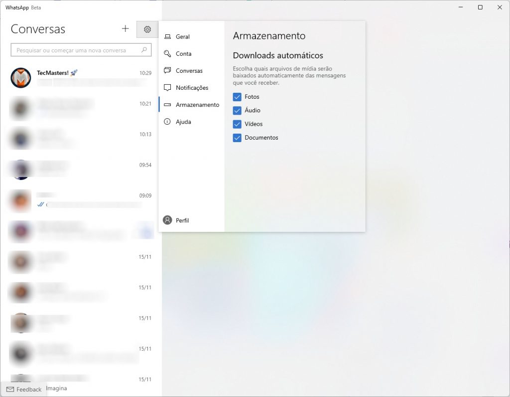 Armazenamento - WhatsApp Desktop Beta