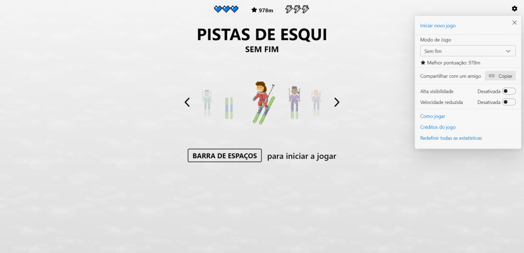 Game offline SkiFree do navegador Edge