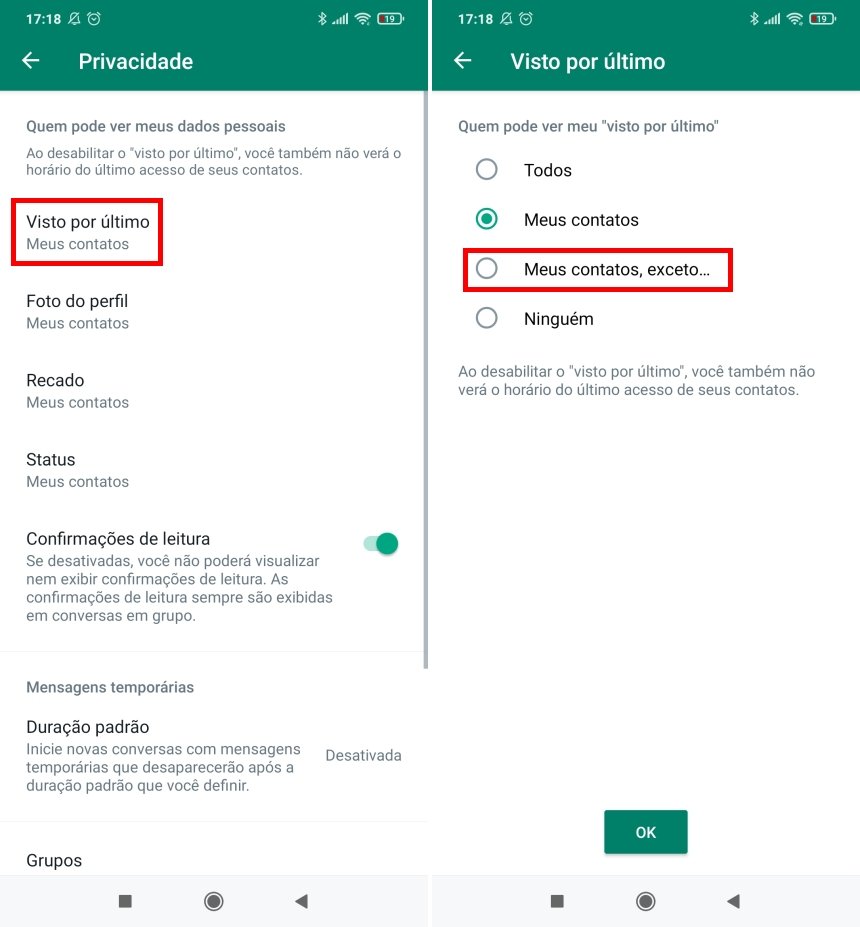 Como ocultar o status visto por último de contatos específicos no WhatsApp - Passo 3