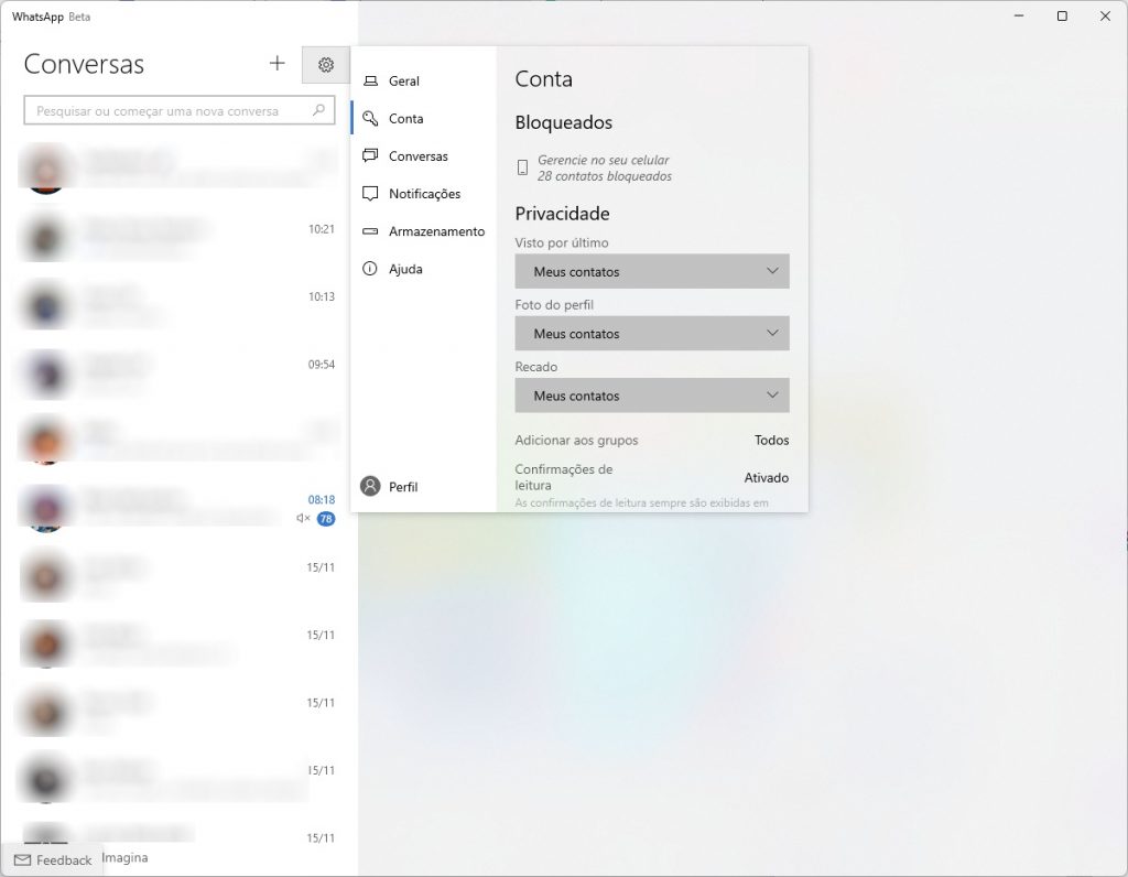 Conta - WhatsApp Desktop Beta