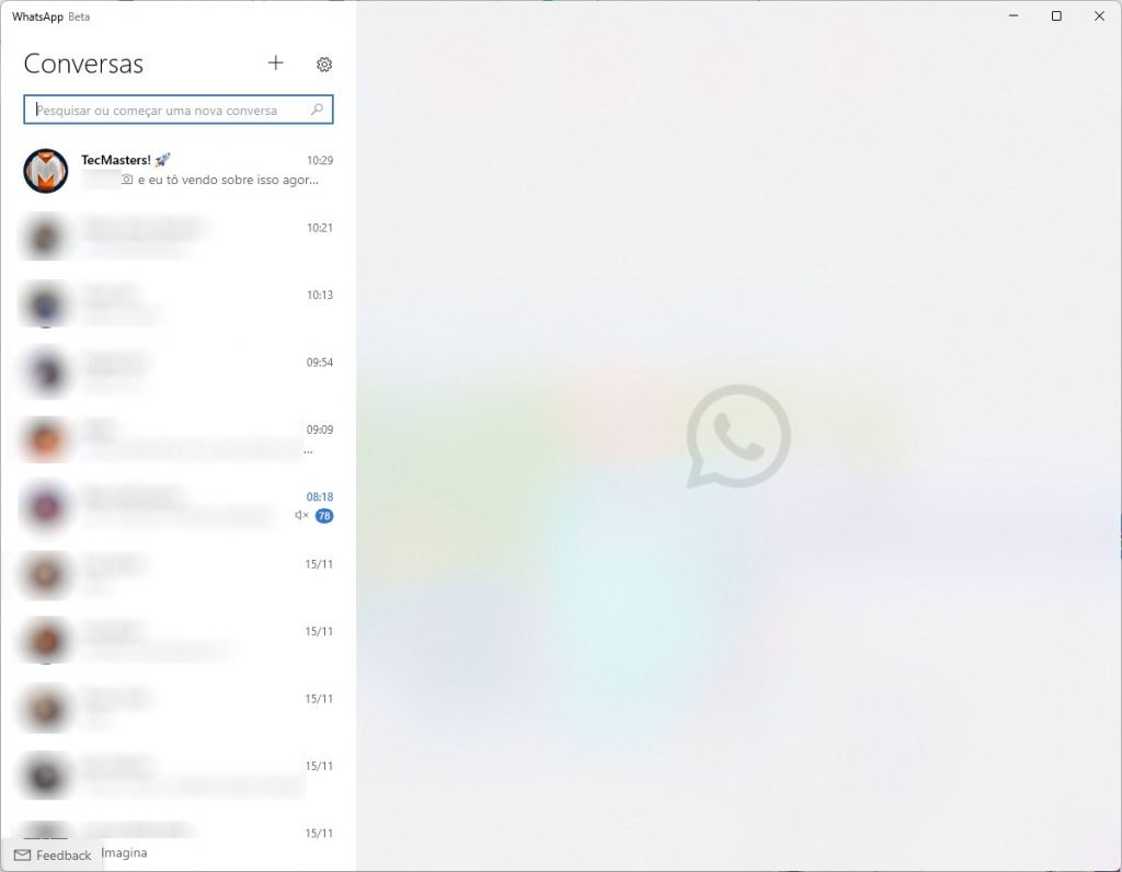 Interface principal do WhatsApp Desktop Beta