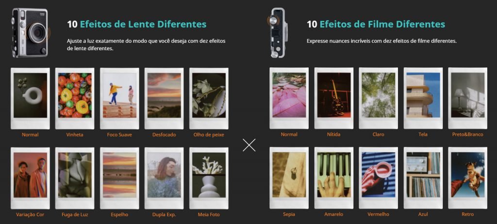 Efeitos da câmera Instax Mini Evo