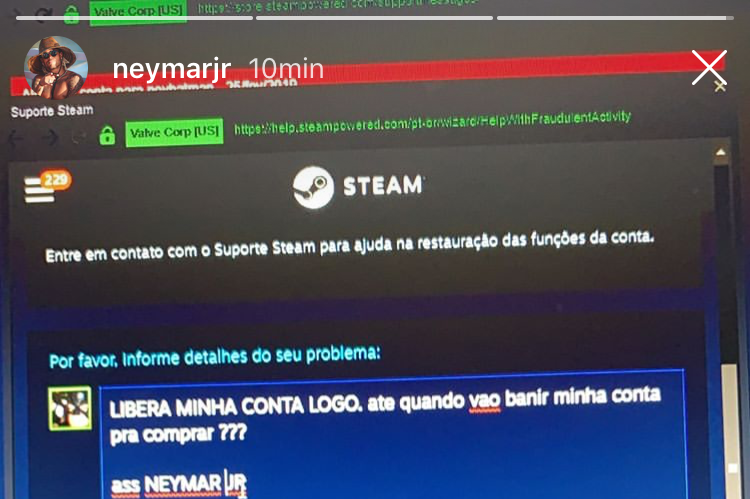 Print do Neymar sobre suspensão na Steam