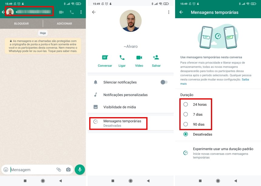 Como definir tempo para mensagens temporárias no WhatsApp - Passo 1