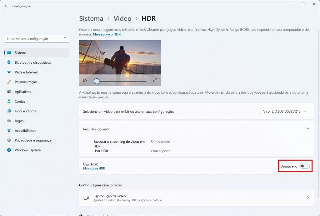 Como desativar o HDR no Windows 11 - Passo 3