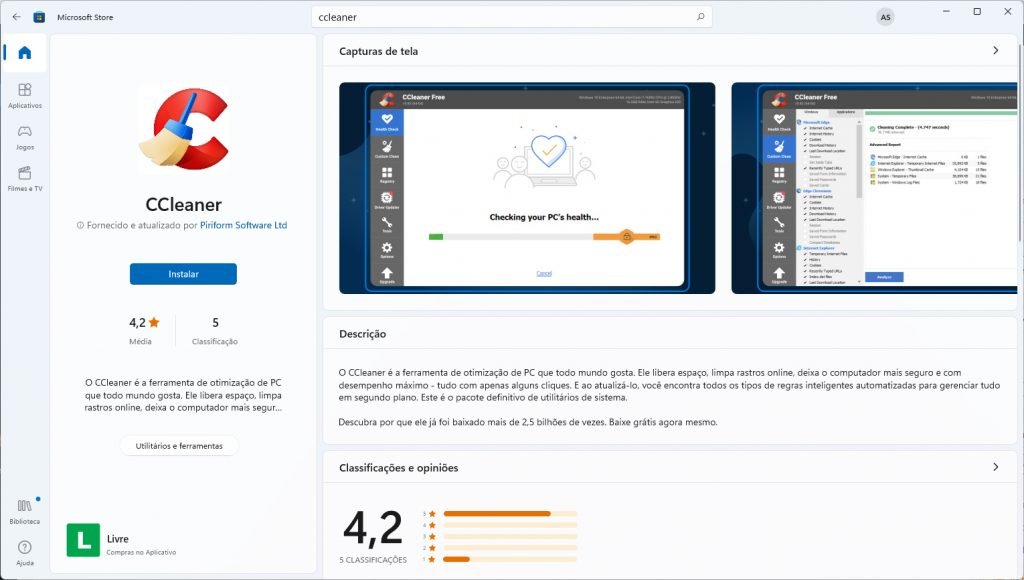 CCleaner na Microsoft Store