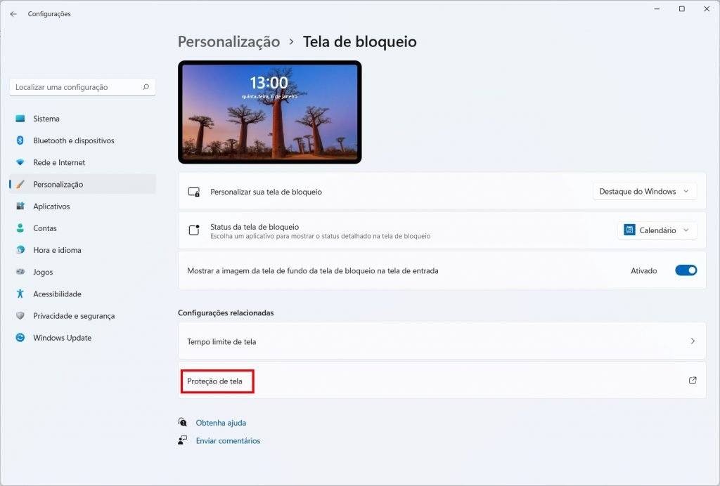Como habilitar a proteção de tela no Windows 11 - Passo 3