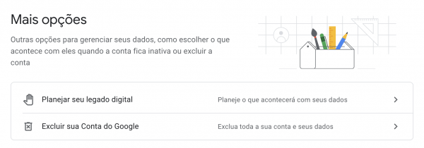 Captura de tela do Gerenciador de Contas Inativas, ferramenta do Google que permite autodestruir o Gmail e serviços associados