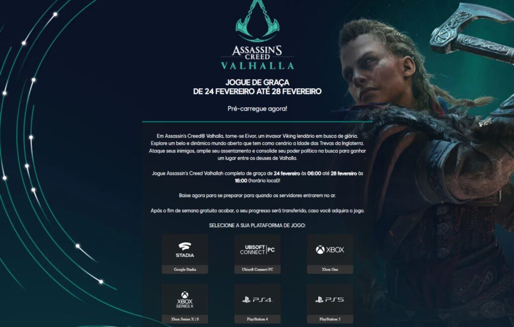 Assassin's Creed Valhalla de graça nesta semana