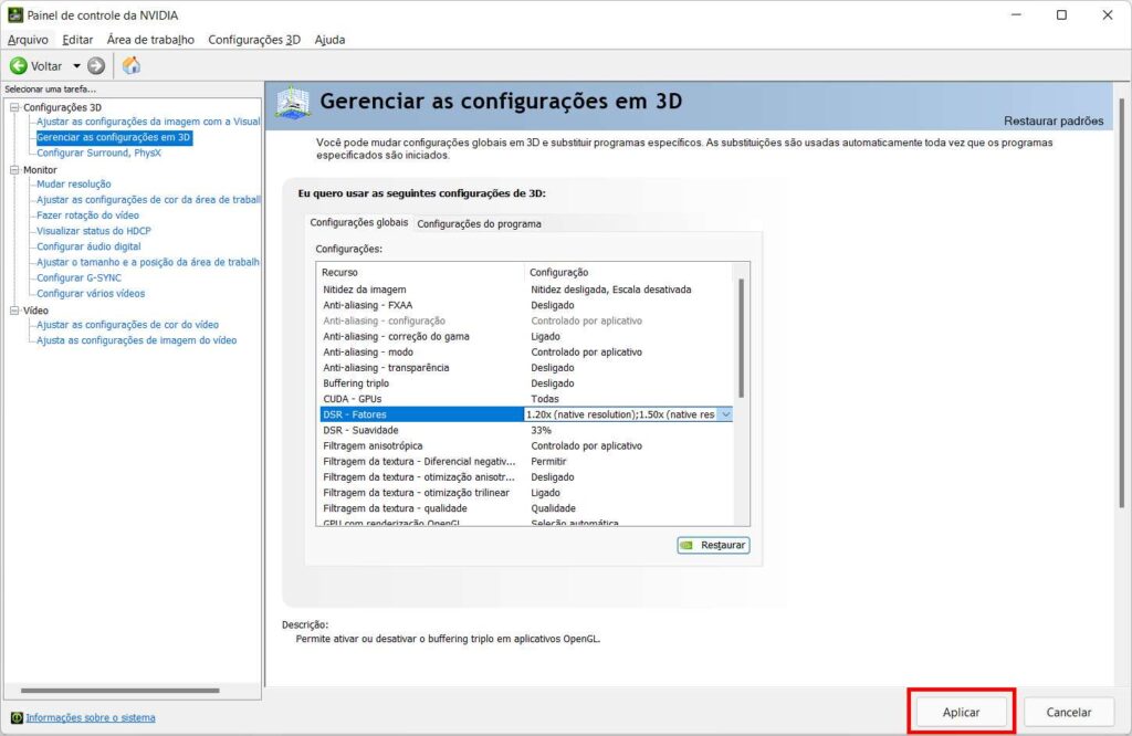Como ativar o DSR em placas Nvidia - Passo 4