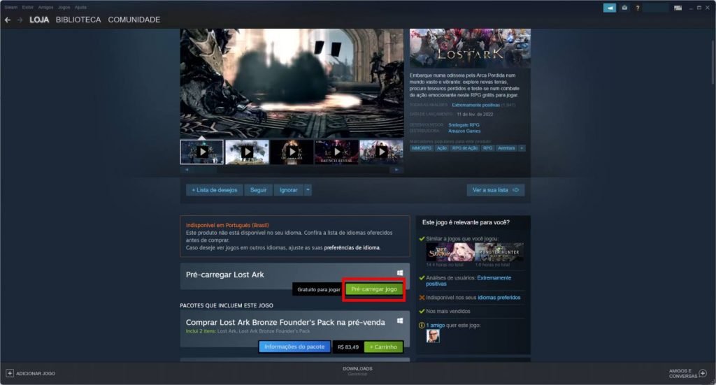 Como fazer o pre-load do Lost Ark - Passo 2