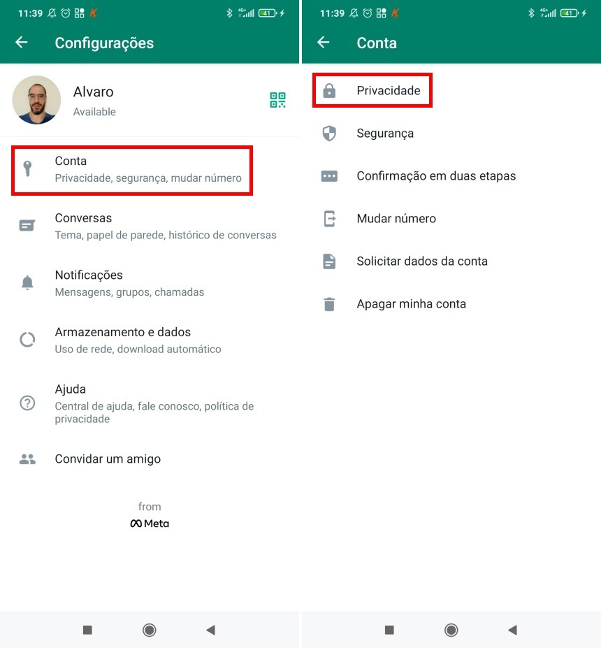 Como não exibir sua foto nas notificações do WhatsApp - Passo 2