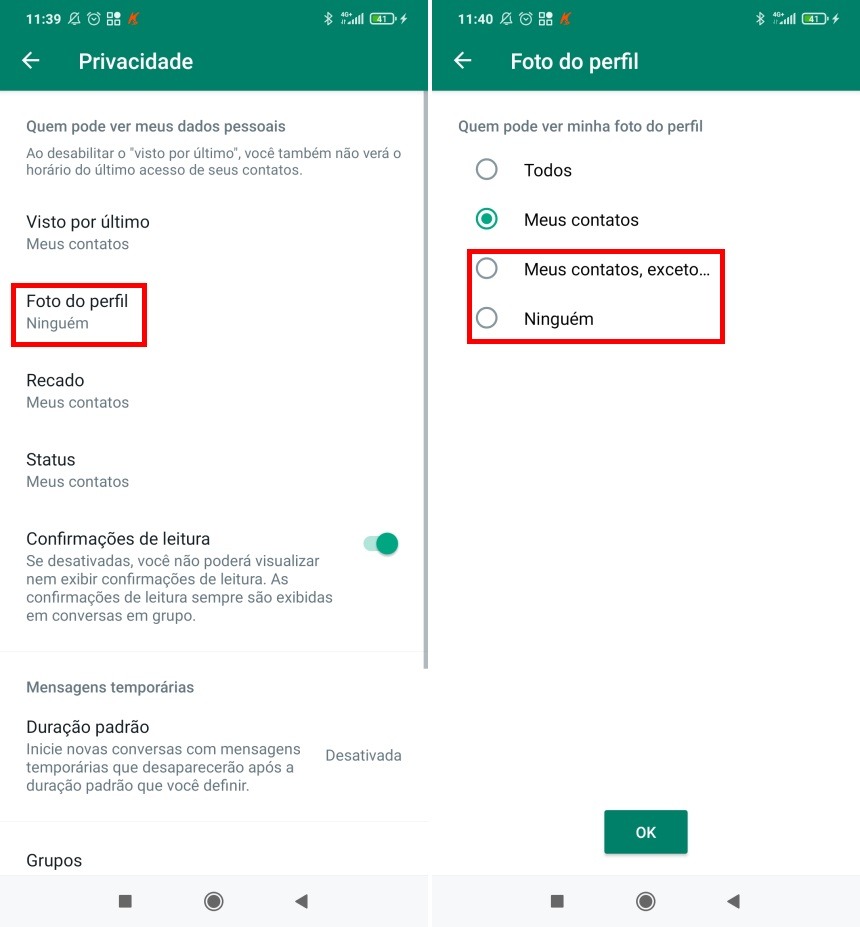 Como não exibir sua foto nas notificações do WhatsApp - Passo 3