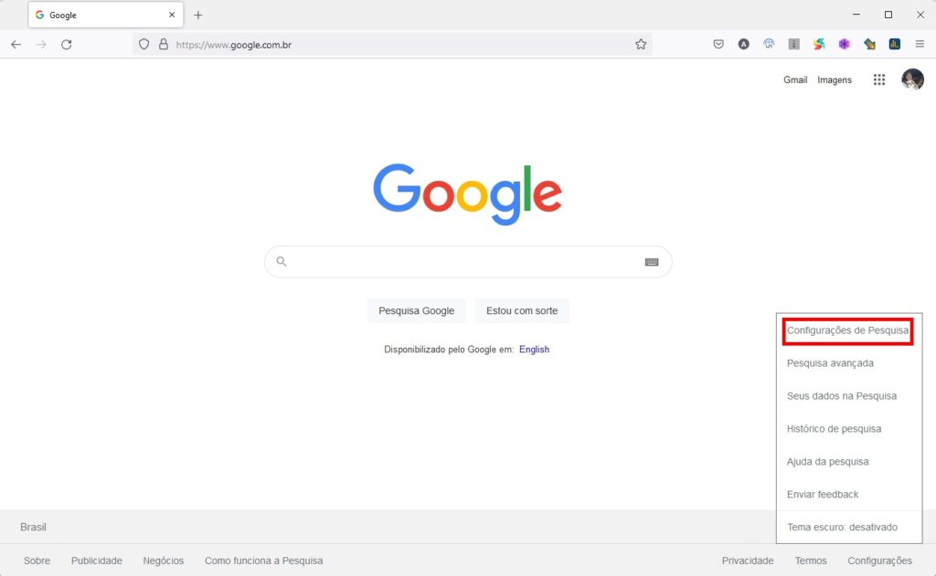 Como usar o tema escuro do Google no PC - Passo 2