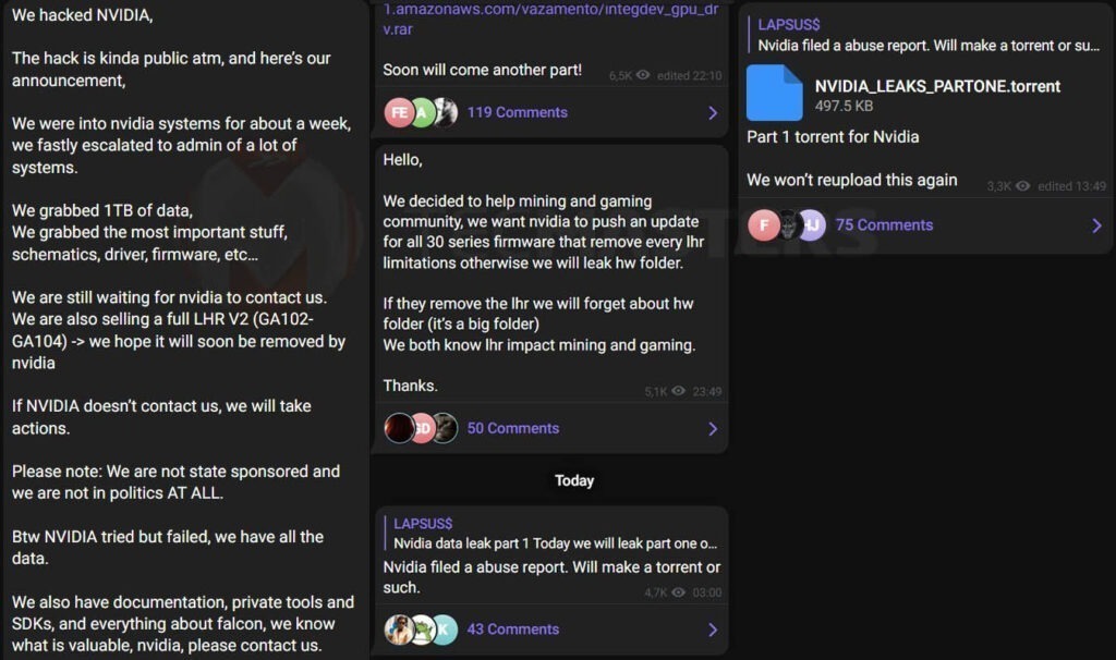 Lapsus$ vaza primeiro lote de supostos dados da Nvidia no Telegram; gigante da GPU tenta revidar ataque