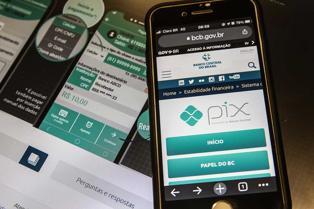 Imagem mostra um smartphone cuja tela mostra o site do Banco Central que explica melhor o funcionamento do Pix; dicas para não cair em golpes na Black Friday 2022