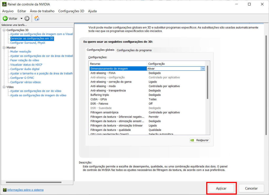 Como ativar o dimensionamento de imagem da NVIDIA - Passo 4