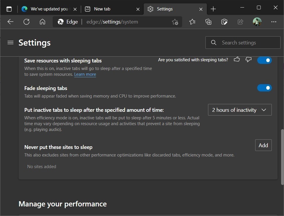 Microsoft Edge - Performance Detector