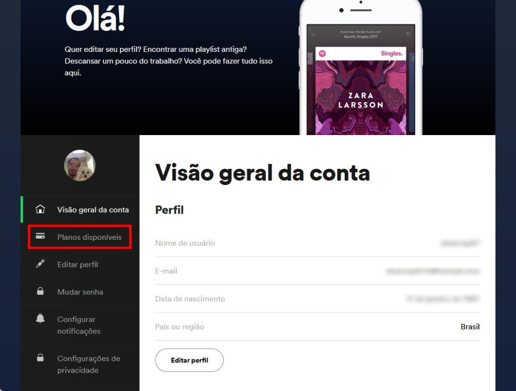 Como cancelar a assinatura do Spotify - Passo 2