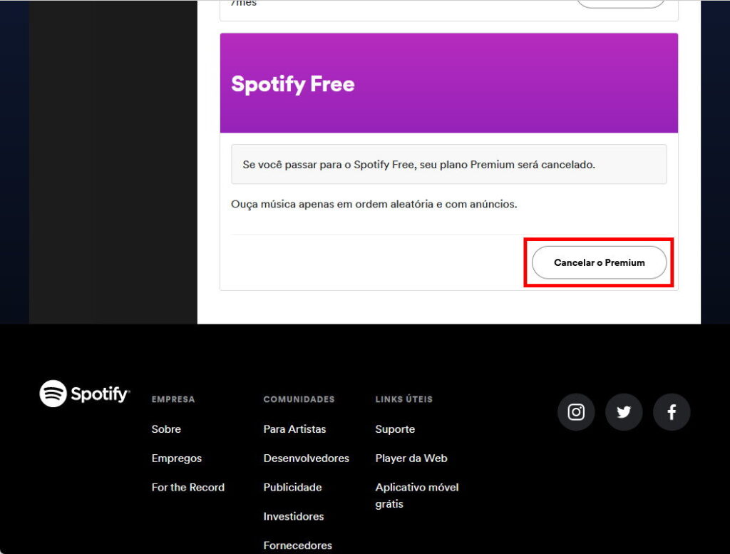 Como cancelar a assinatura do Spotify - Passo 3